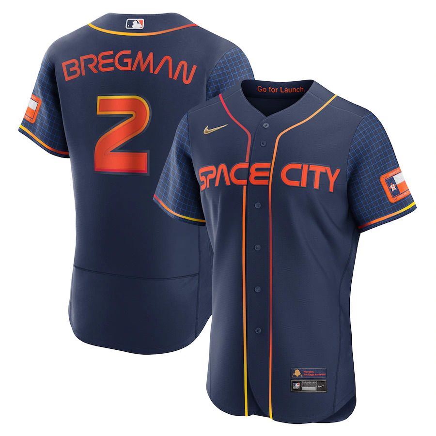 Custom Men Houston Astros #2 Alex Bregman Nike Navy 2022 City Connect Authentic Player MLB Jersey